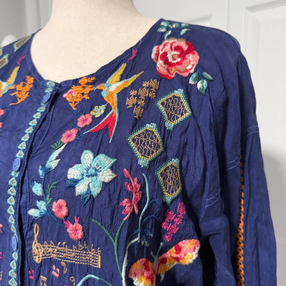 Johnny Was Catina Blouse Button Tunic Shirt Womens XL floral nature embroidered - Picture 4 of 14